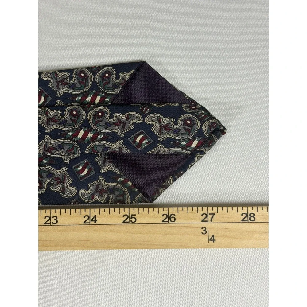 Sheaf & Caber Mens Silk Necktie Navy Blue Paisley Geometric Formal Business Tie‎